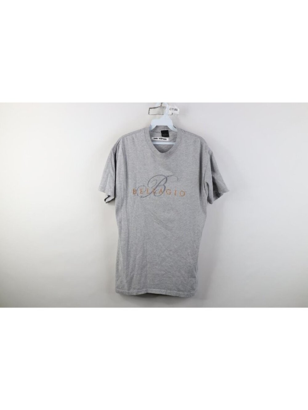 Vintage 90s Mens Medium Spell Out Bellagio Casino Las Vegas T-Shirt Gray USA